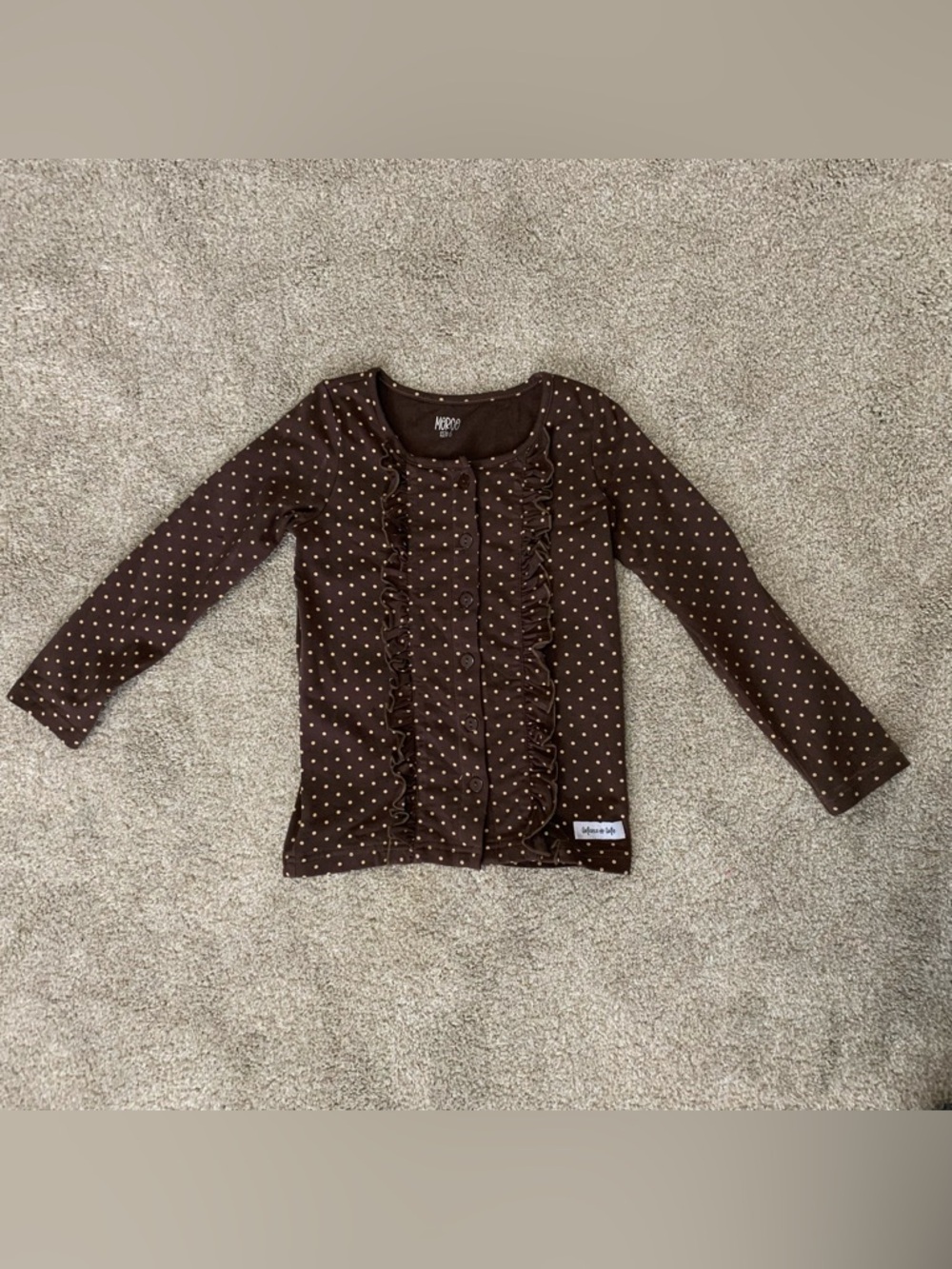 Merce & Me size 6 Soft Brown Polka Dot Ruffle Cardigan - Kids